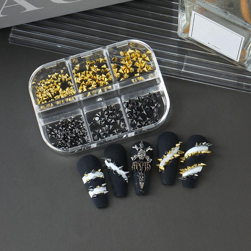 6 Grids Punk Rock Mini Metal Rivet Nail Charms Cone Mixed Sized Nail Art Studs 3D Stylish Spike Nail Decor Diy Manicure Supplies