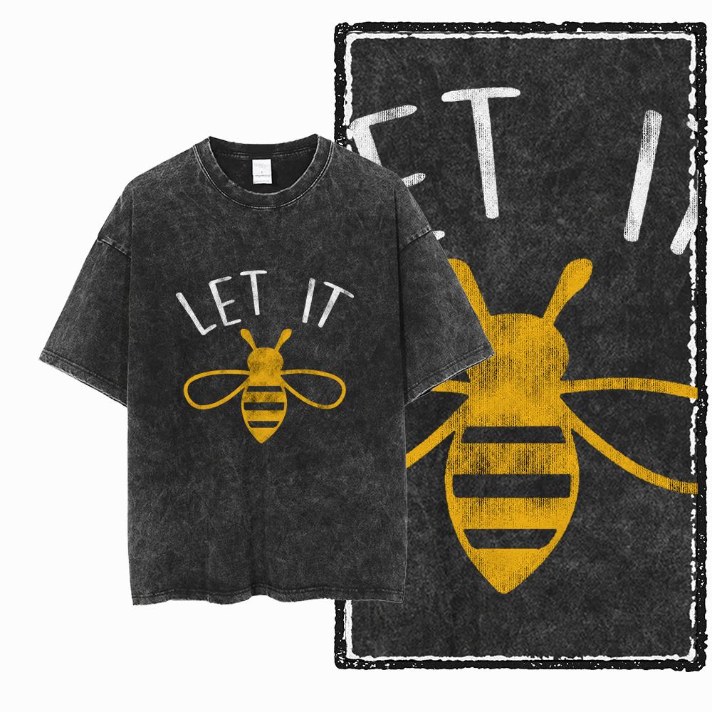 DE BEES Printed Acid Washed Cotton Exclusive Graphic Unisex T Shirt Cool Vintage Streetwear Men Tshirts Big Size Tee for men