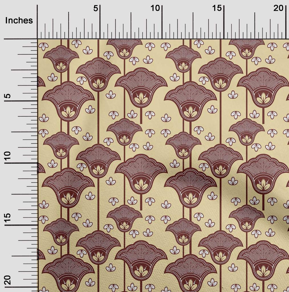 oneOone Baumwoll-Flex-Stoff Beige Asiatischer Blockdruck Stoff für Kleider Stoff Druckstoff nach Meter 40 Zoll