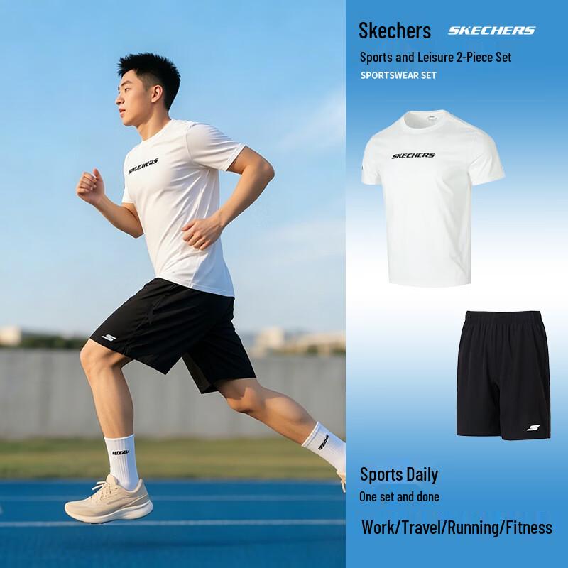 

Skechers Men s Sports Running Short Sleeve & Shorts Set M