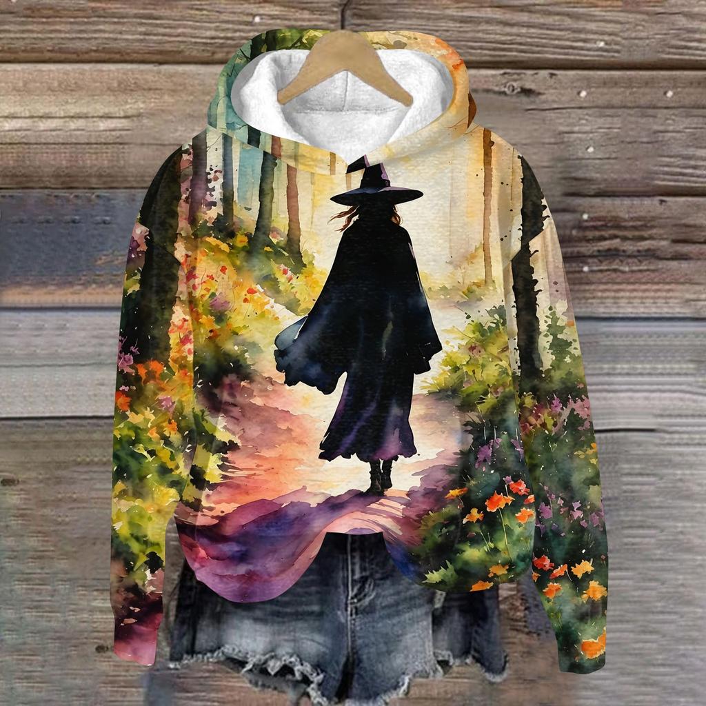 Women's Casual Long Sleeve Halloween Print Hoodie Pullover Sweatshirt