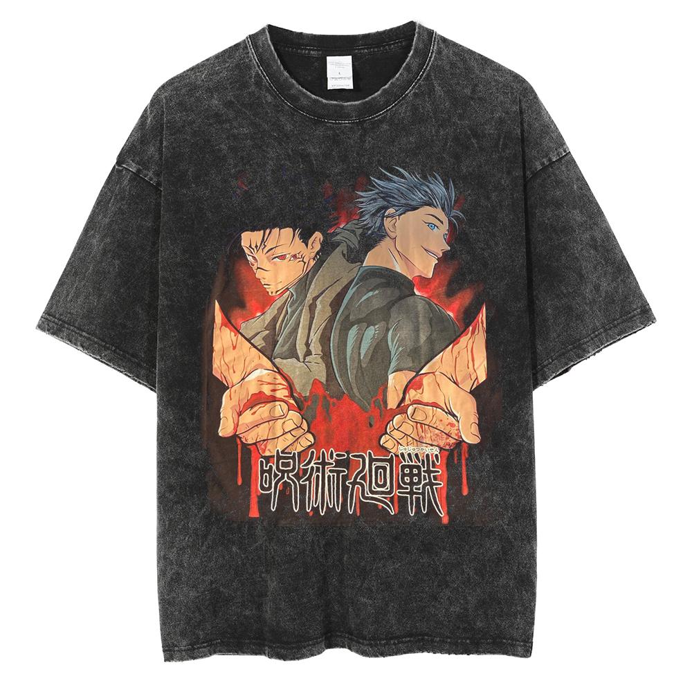 Heißes Anime Jujutsu Kaisen Satoru Gojo Und Ryomen Sukuna Grafikdruck T-Shirt Männer Frauen Gewaschene Baumwoll-T-Shirts Harajuku T-Shirt