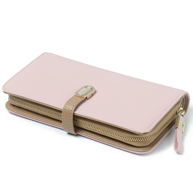 Damenbrieftasche, echtes Leder, große Brieftasche in Kontrastfarbe, erste Schicht Rindsleder, hochwertige Clutch, Brieftasche für mehrere Karten.