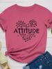 Attitude Is Everything Leopard Heart Print Women T Shirt Short Sleeve O Neck Loose Tshirt Ladies Tee Shirt Tops Camisetas Mujer