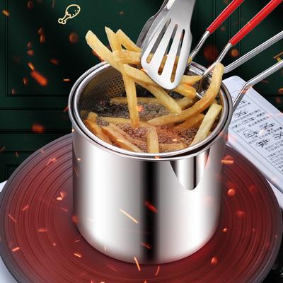 1200ML 304 Stainless Steel Deep Frying Pot with Strainer Basket Multipurpose Fries Fryer for French Fries Chicken Fry Pot Set