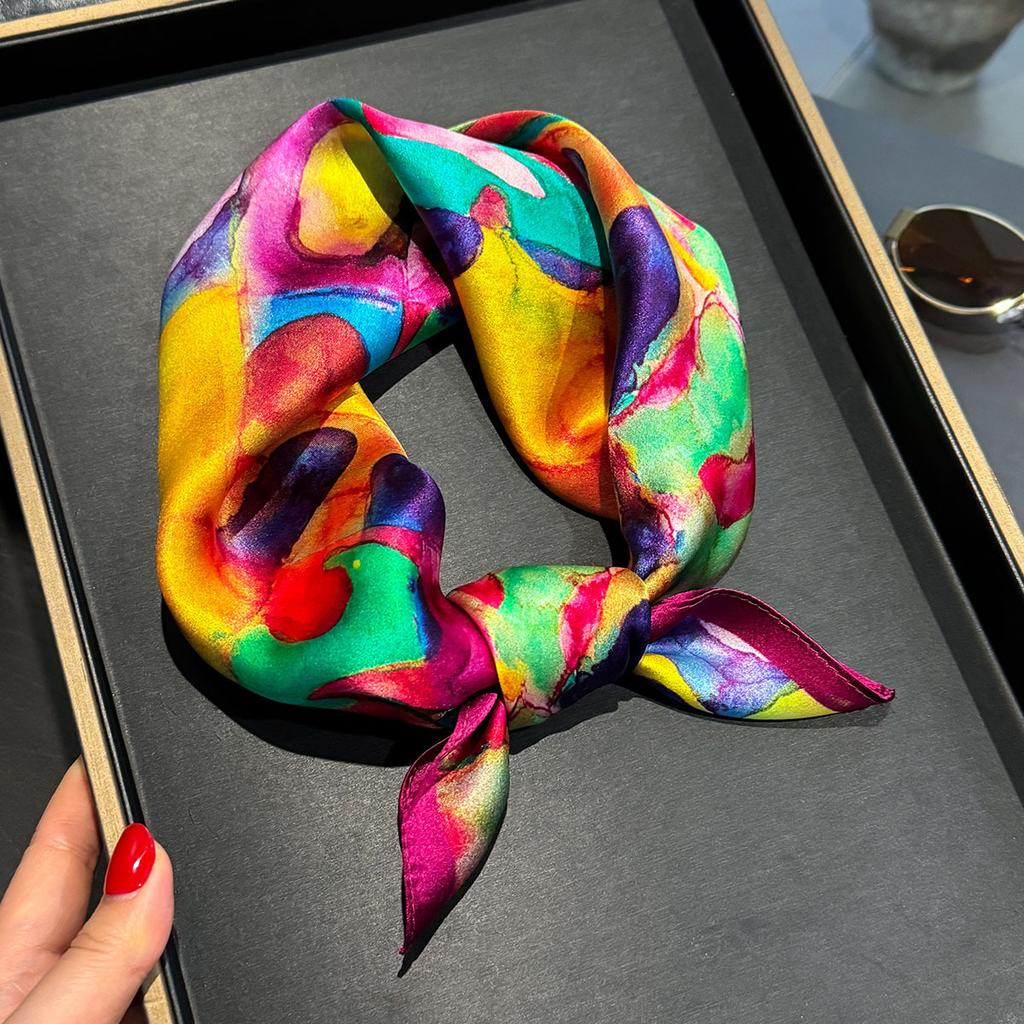 53Cm 100% Silk Square Scarf Women Foulard Colorful Hairband Hands Female Bandana Neck Ties Decorate Hijab Neckerchief Headbands