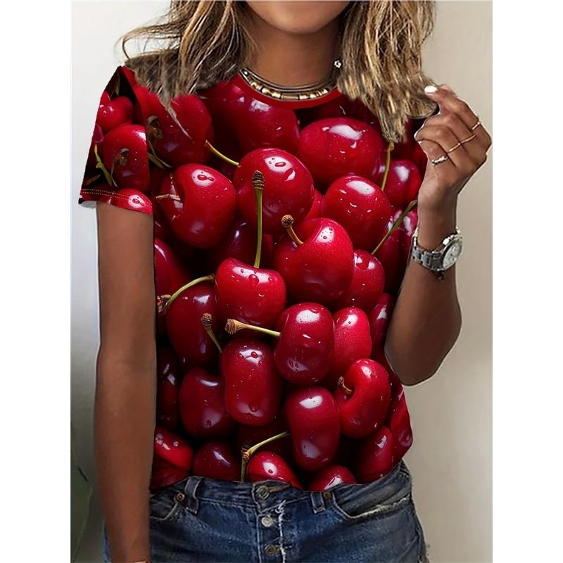 Summer Cool Watermelon Print Women's Short-sleeved Top Beach Vacation Casual Women's Fashionable T-shirt Urban Street Daily Top
