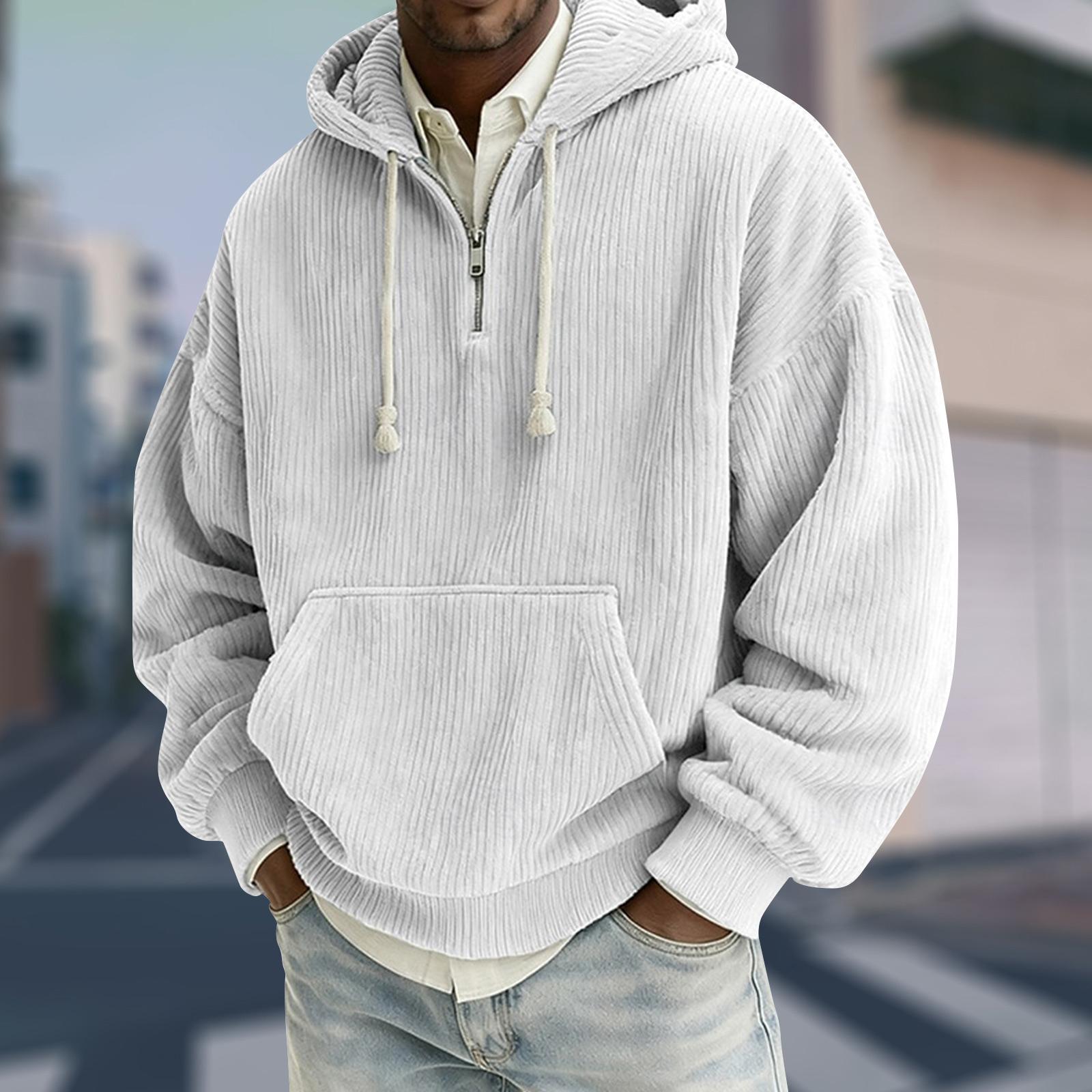 

Men s Half-Zip Hooded Pullover Drawstring Casual Sport Sweatshirt XL белый