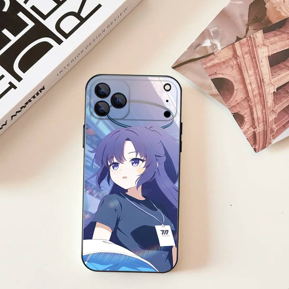 Hayase Yuuka Blue A-Archive Phone Case For iPhone 11,12,13,14,15,16,17,Pro,Max,Plus,E,SE4,Air,Mini Black Soft Cover