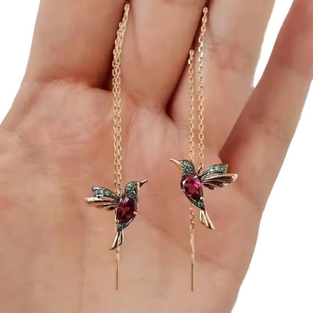 Bunte Vogel Lange Hängeohrringe Kristall Tropfenohrringe Elegante Quastenohrringe Frauen Mädchen