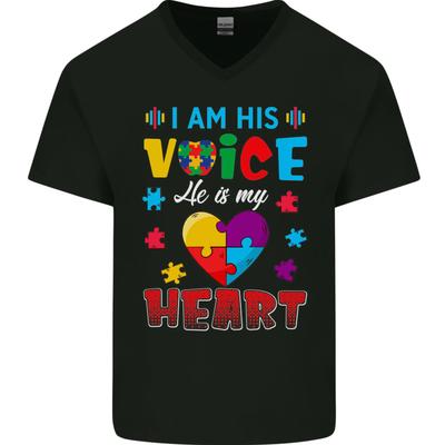 26 I Am His Voice He My Heart Autism Autistic Mens V-Neck Cotton T-Shirt Unisex T-Shirt