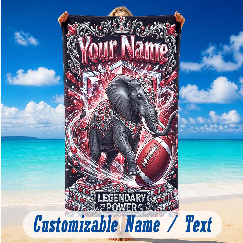 Elephant Theme Beach Towel Personalized Custom Name & Text Soft Quick Dry Beach Towel for Swimming Travel