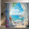 1pc Waterproof Polyester Beach Wind Shower Curtain with Hooks, Stain Resistant, Machine Washable, Stylish Bathroom Decor