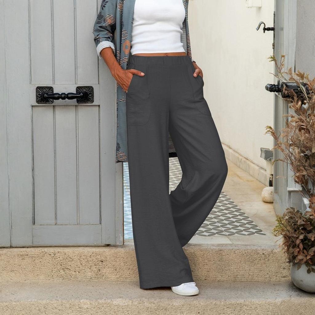 Women's Fashionable Loose Elastic Waist Wide-leg Trousers