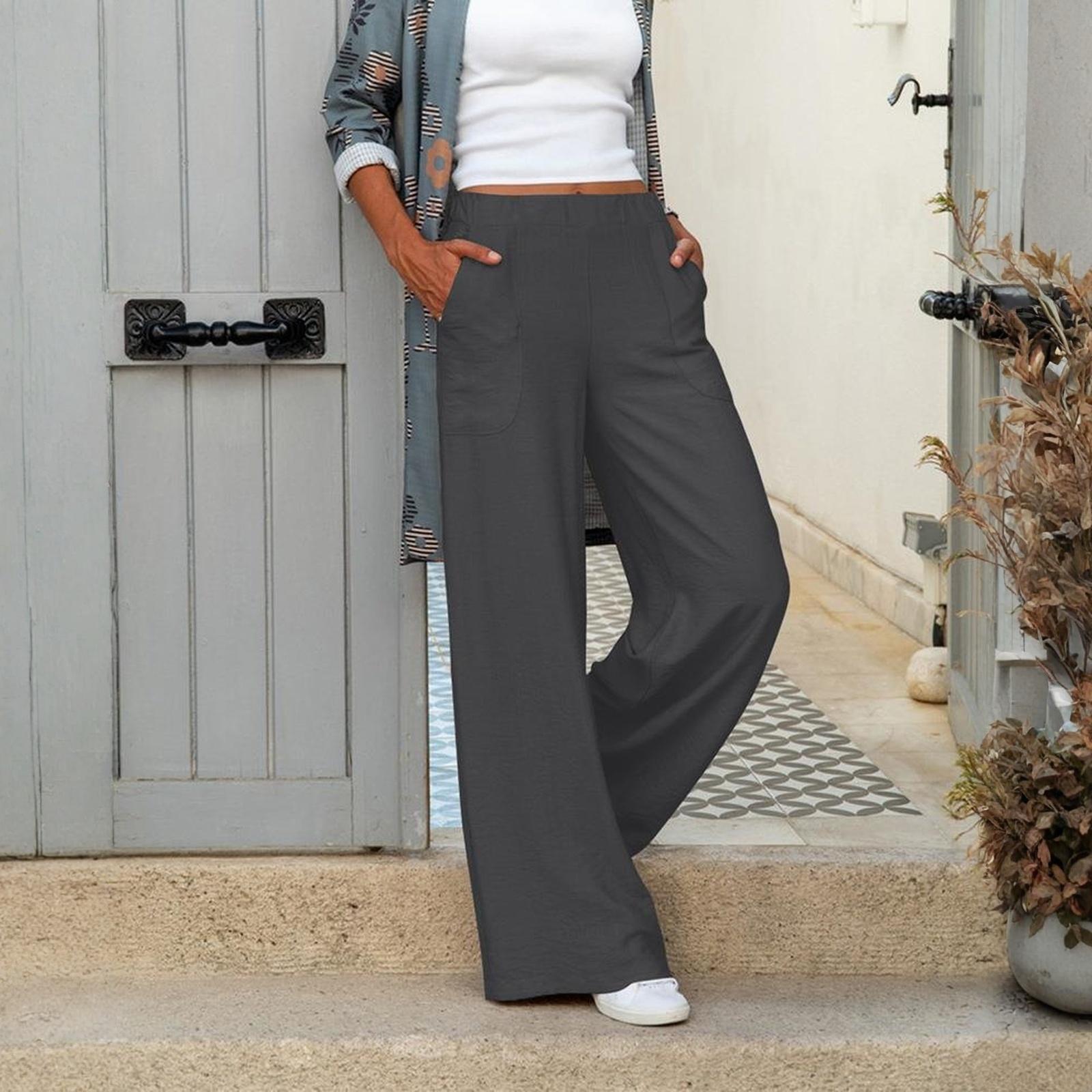 Women s Fashionable Loose Elastic Waist Wide-leg Trousers S