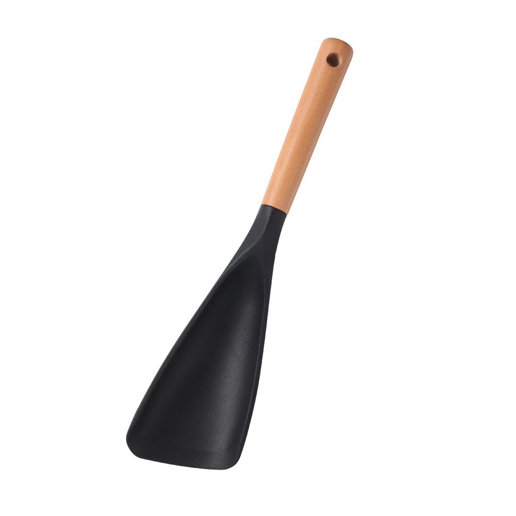 Food-Grade Silicone Spatula with Wooden Handle: Non-Stick, Heat-Resistant Cooking Utensil for Salads, Pans, Rice, and Ice Scooping
