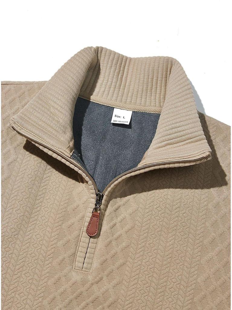 European-American Stand-up Collar Heavyweight Jacquard Half-Zip Long-Sleeve Men's Hoodie for Casual Business In Spring and Autumn.