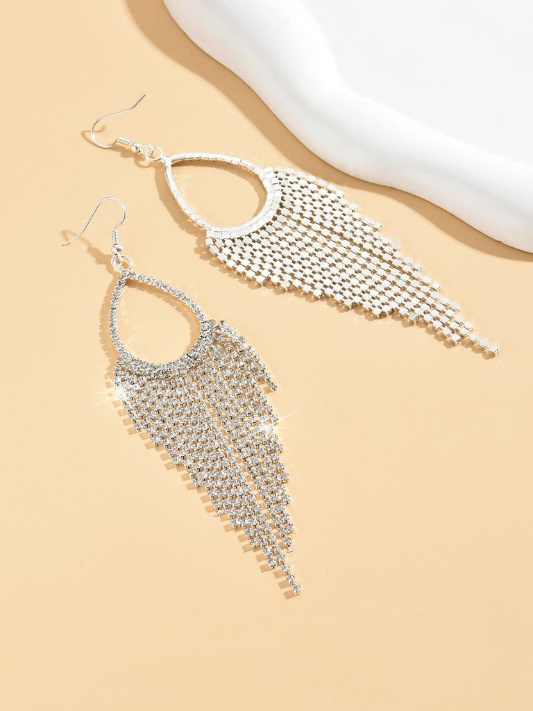 Rhinestone Tassel Earrings Fashion Trendy Girl Water Drop Earrings Light Luxury Crystal Premium Ear Jewelry