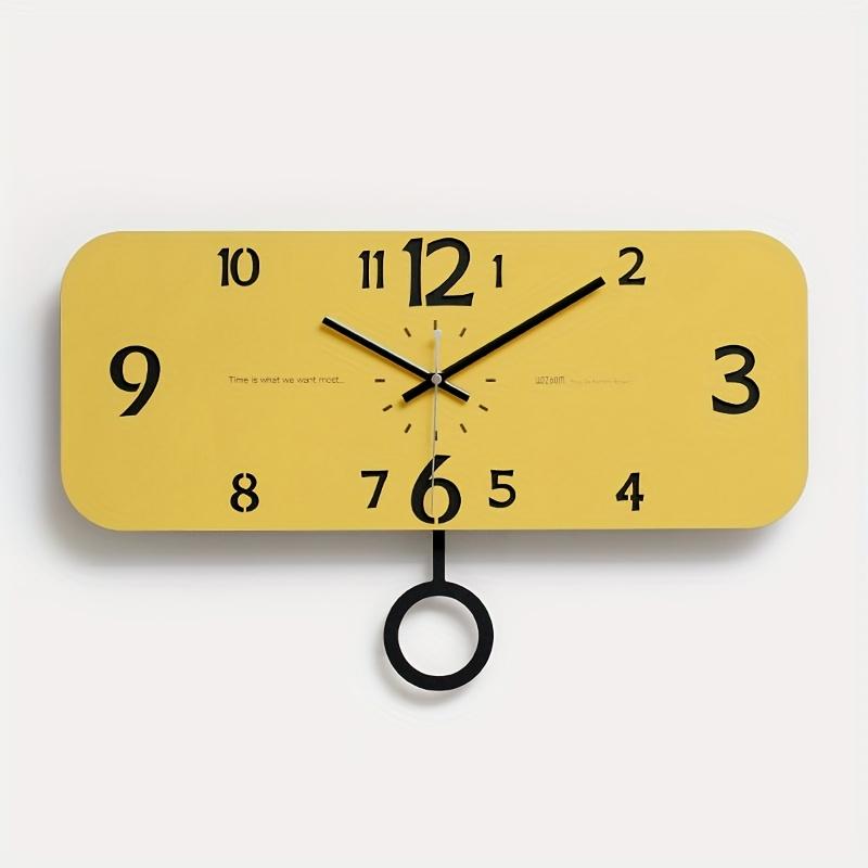 Geräuschlose Wanduhr mit Schwenkmechanismus, modernes rechteckiges Design, kräftige gelbe Ziffern auf schwarzen Zeigern, batteriebetrieben (AA-Batterie nicht enthalten), für das Wohnzimmer.