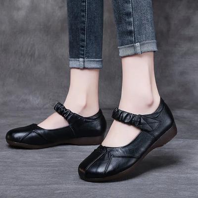 Mom Comfortable Autumn Summer Black Leather Shoes for Women Flatss Oxford Moccasins Ballet Shoes Woman Flat