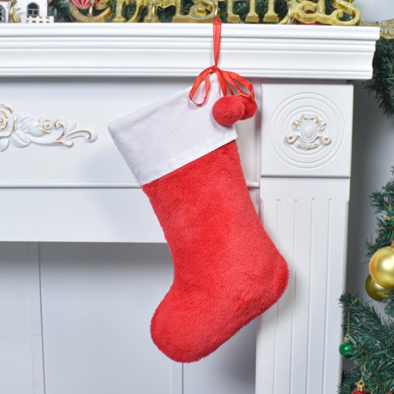 Large Plush Christmas Socks Party Holiday Decoration Storage Gift Bag with Furball Solid Color Christmas Socks