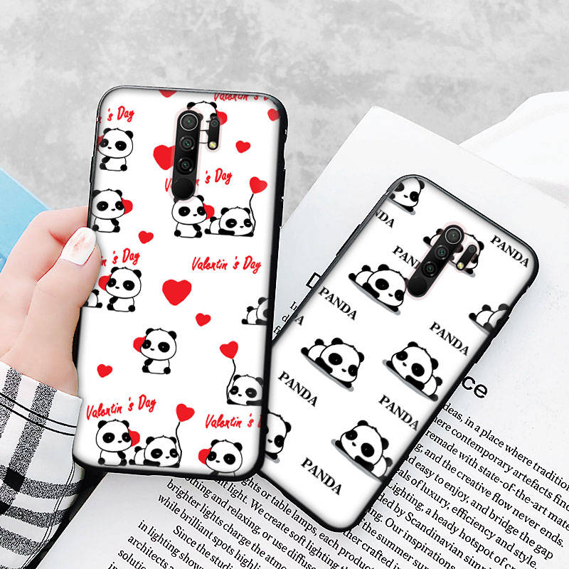 Černé pouzdro pro Xiaomi Redmi 13C Note 9 iPhone XR 7 8 14 15 11 12 13 X XS Pro Max Samsung A25 S23 S24 FE Ultra Plus Panda Kreslený