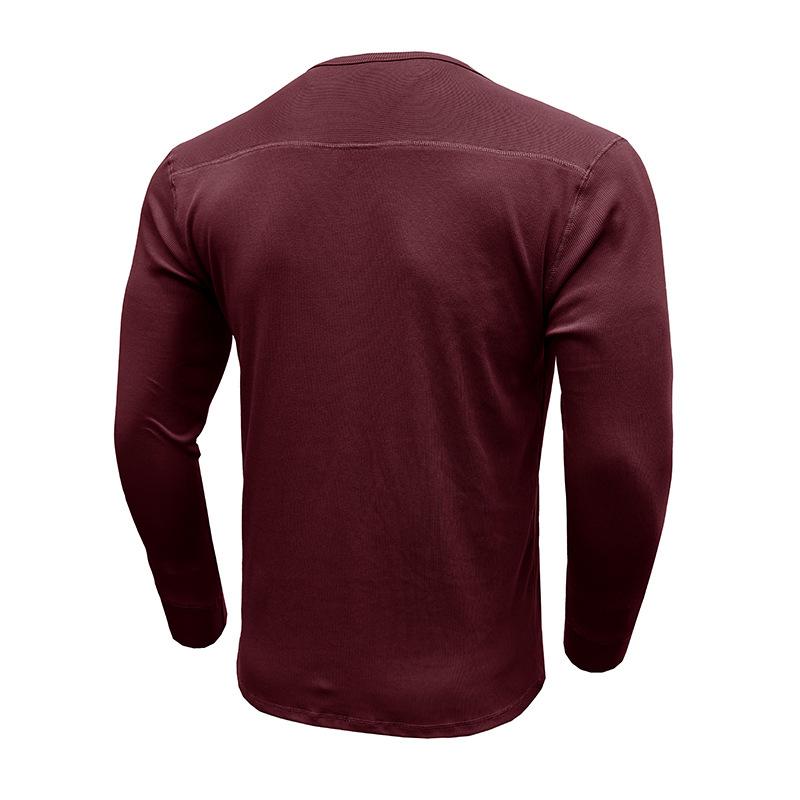 Mens Long Sleeve Crew Neck Fitted Casual Solid Henley T Shirt Top