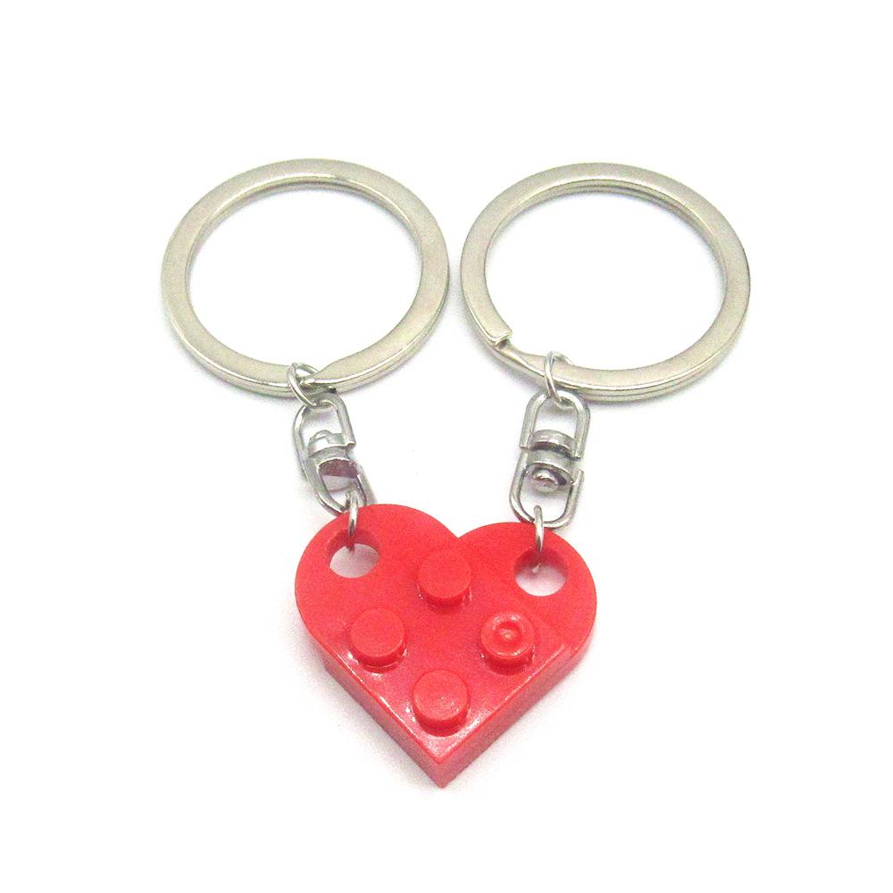 LEGO Heart Puzzle Keychain: European & American Style Building Block for Couples