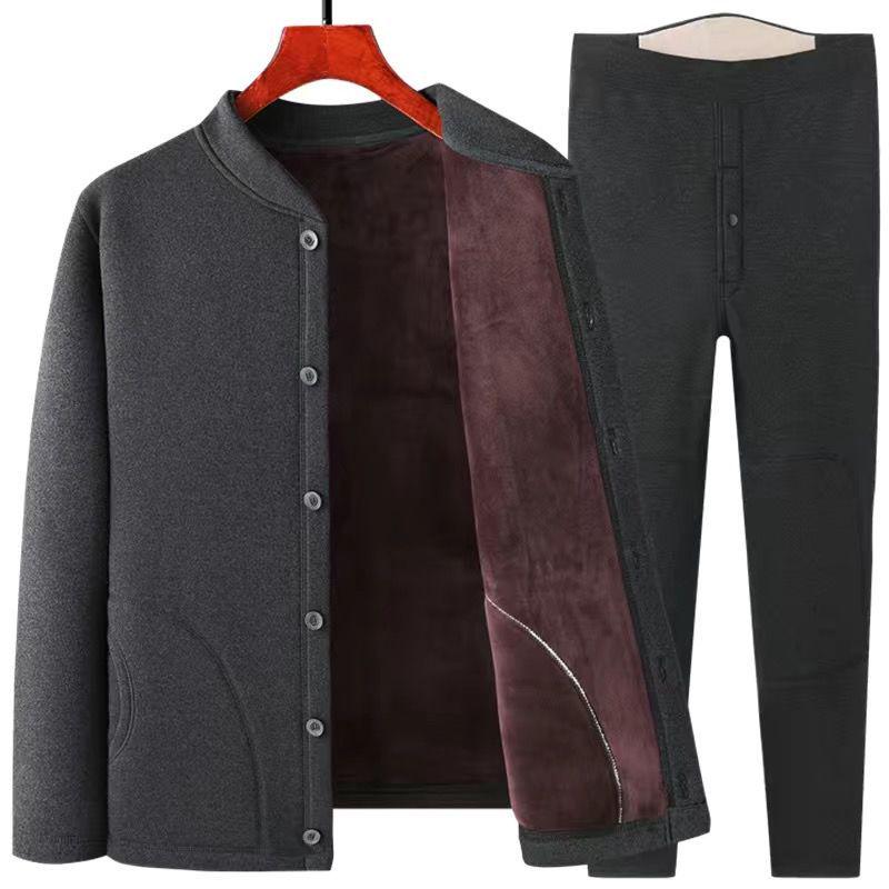 Men's Fleece-Lined Warm Winter Cardigan Jacket for Middle-Aged & Elderly