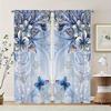 2 Pcs Blue Flower Butterfly Print Curtains,suitable for Bedroom,living Room Kitchen Decoration,home Decoration,window Decoration