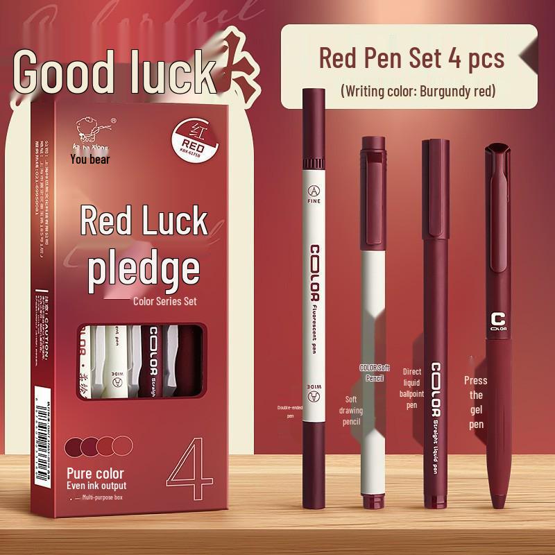 Kaba Bear Red Ballpoint Pen Set - Quick-Dry Highlighting Student & Teacher Grading Pen