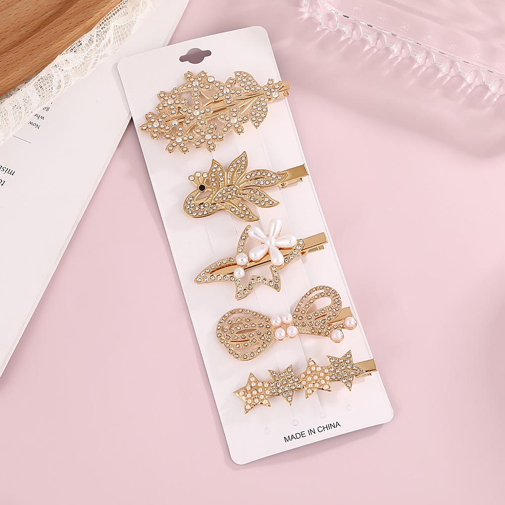 Popular Pearl Rhinestone Alloy Barrette Korean-Style Sweet Full-Rhinestone Hair Clip for Girls Stylish Elegant Side