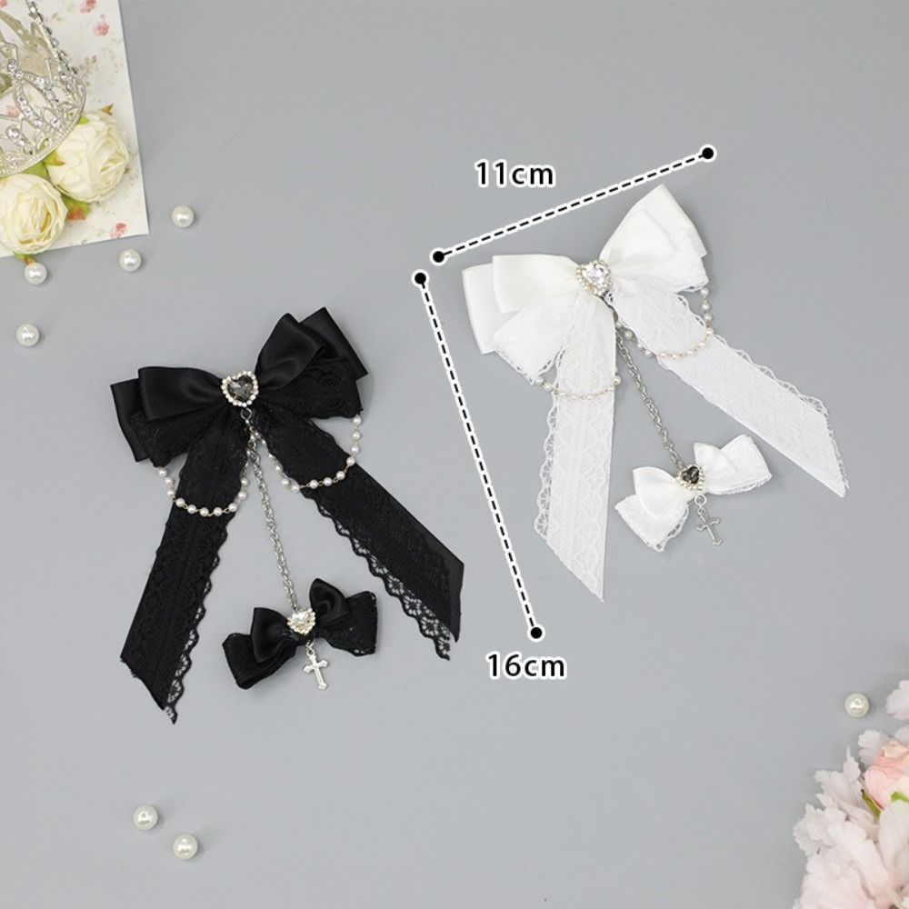 Lace Design Gothic Hair Clips Rhinestone Decoration Chain Detail Rhinestone Hair Accessories Cross Pendant Bow Shape