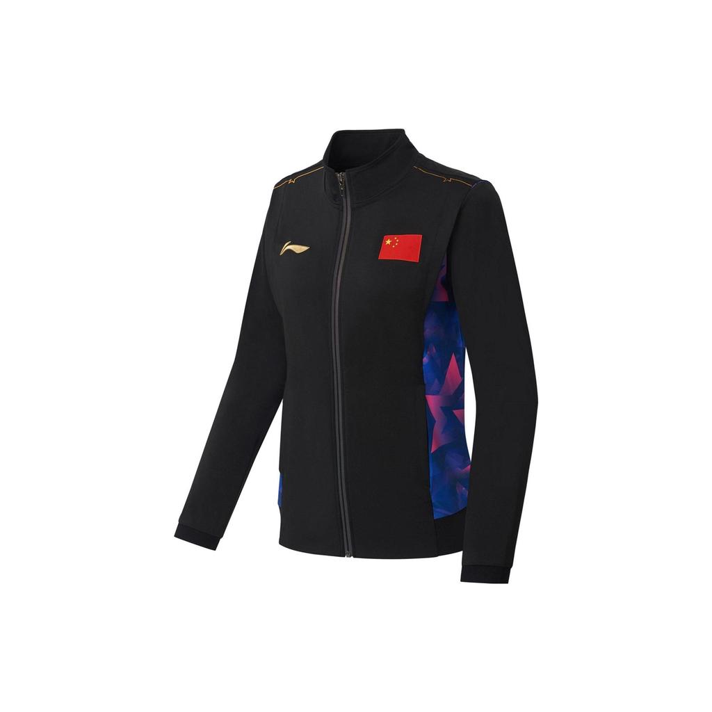 Li Ning Table Tennis Series Letter Print Stand Collar World Table Tennis Championship Award Sports Jacket Women Jacket Black AYYS022-1