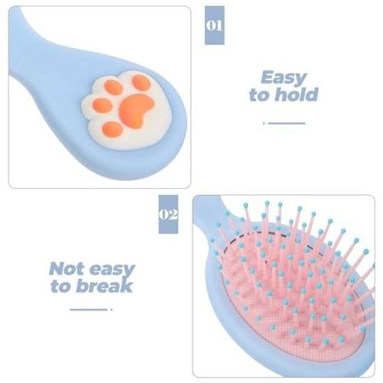 small hairbrush girls shape cats paw made from blue ABS material. It features excellent detangling capabilities durability making ideal caring dry