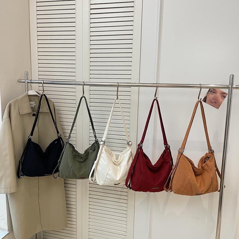 Fashi Lightweight Solid Color Canvas Zipper Shoulder Bags 2026 Sewing Thread Casual Versatile Women's Crossbody Bags