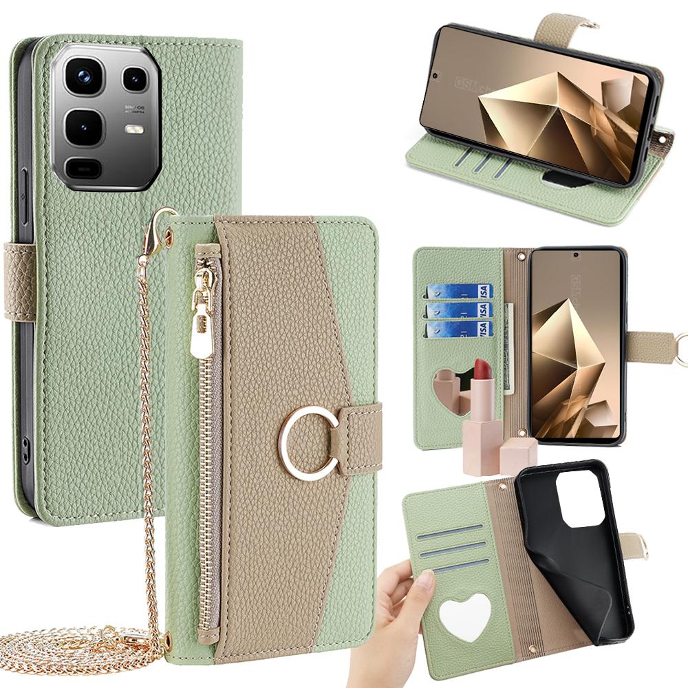 For Infinix Note 50 4G Case Mirror Wallet Leather Phone Cover with Chain Shoulder Strap