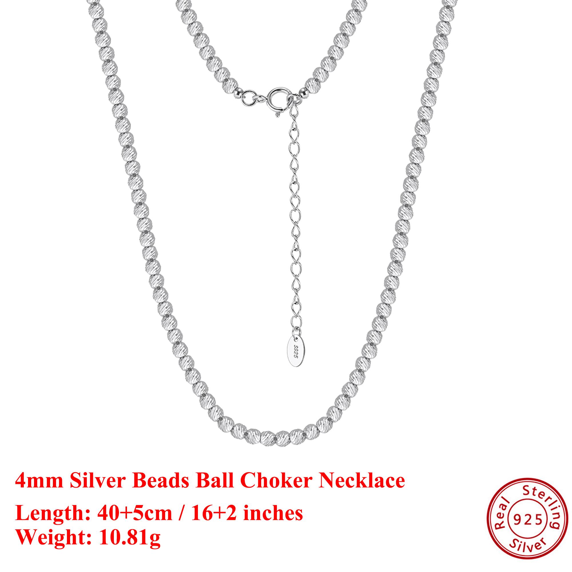

Effie Queen Popular 4mm Ball Bead Necklace Adjustable Genuine 925 Sterling Silver Beaded Collar Choker Link Chain Jewelry GAN10 40cm серебряный
