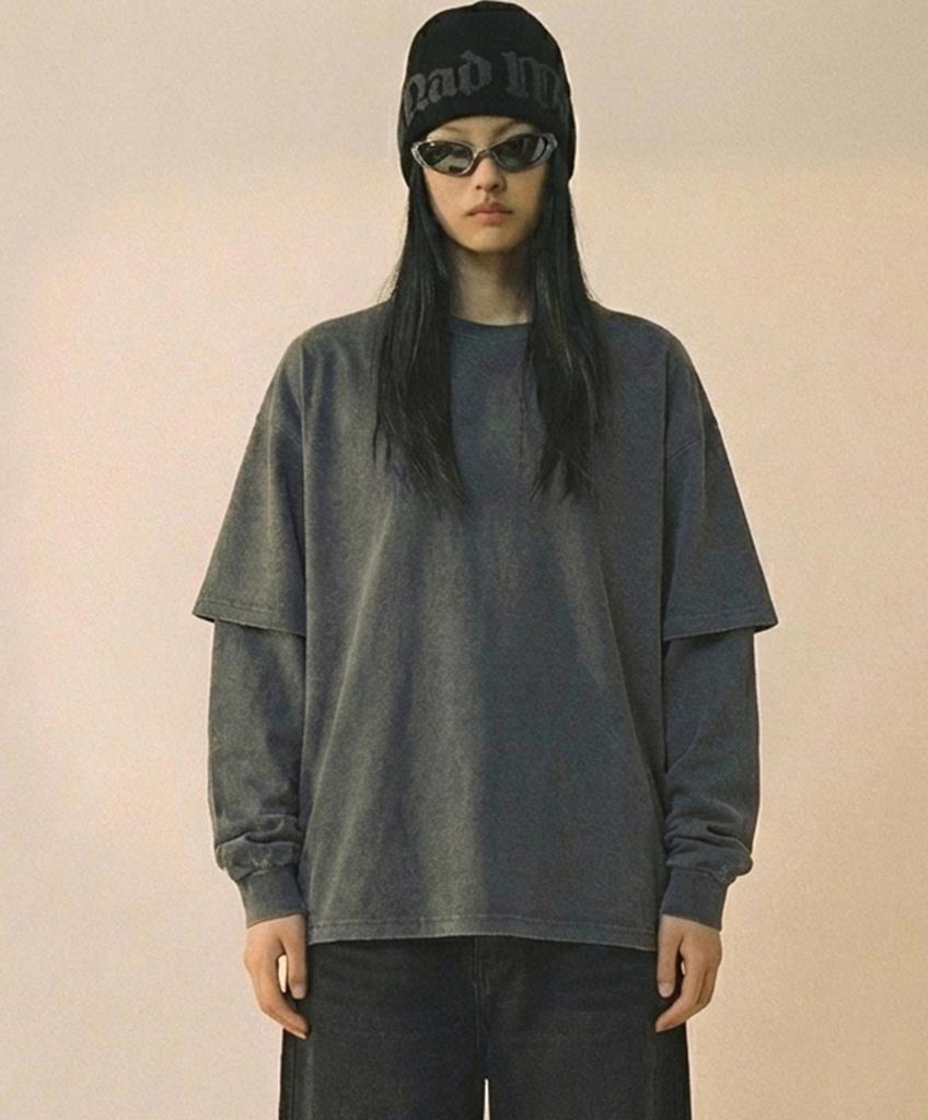 REBRENNER Oversized Pigment Layered T-Shirt Charcoal