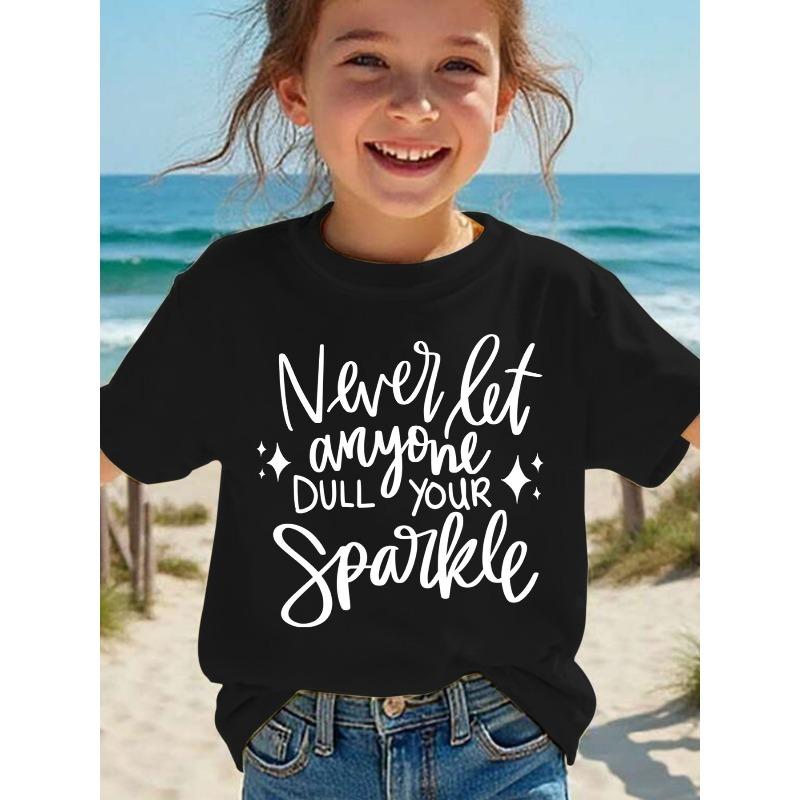European Size Girls Round-neck Short-sleeved T-shirt with Unique English Patterns