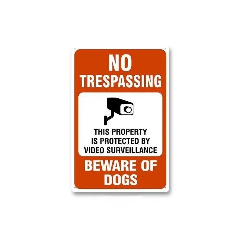 Tin Sign No Trespassing Warning Sign 24 Hour Video Surveillance Metal Board Poster Bar Home Decor Plate Warn Signs Wall Plaques