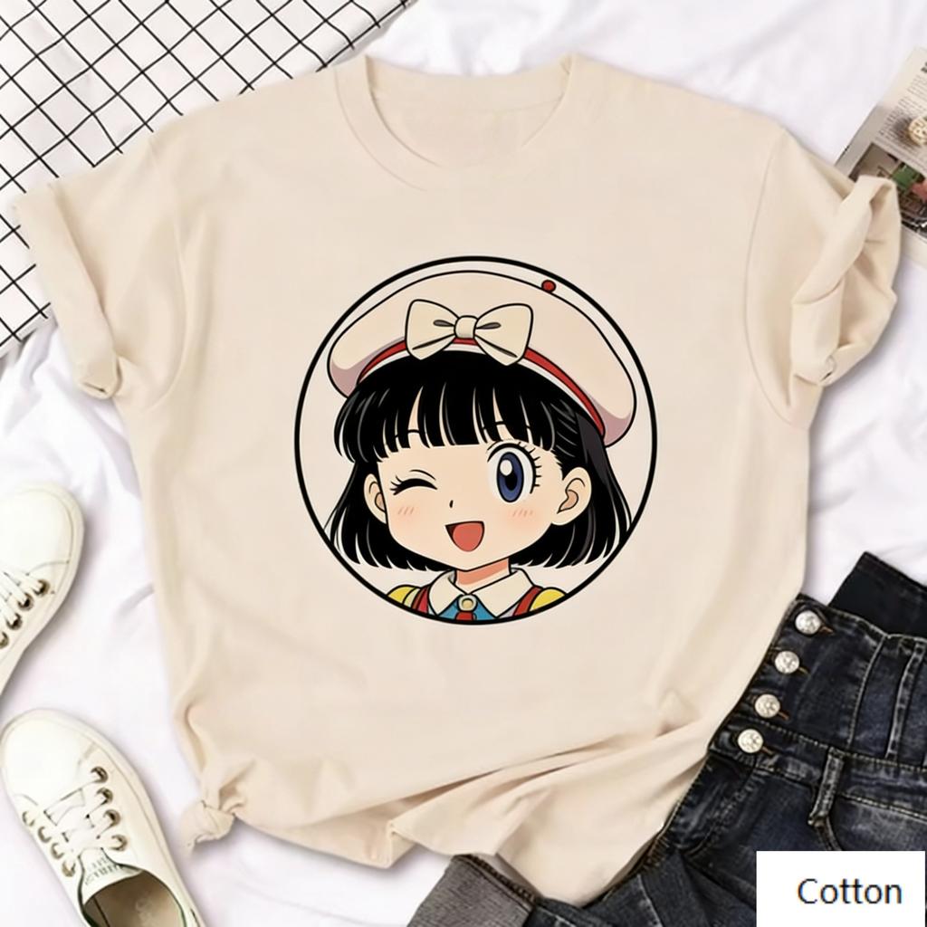 Cute Beret Anime Girl Print Pure Cotton TShirt Unisex Kawaii Street Style Oversized Top