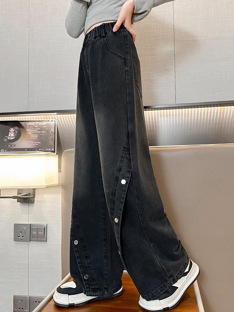 Girls' Wide-Leg Denim Pants, Loose Fit Casual Trousers for Spring and Autumn 2025