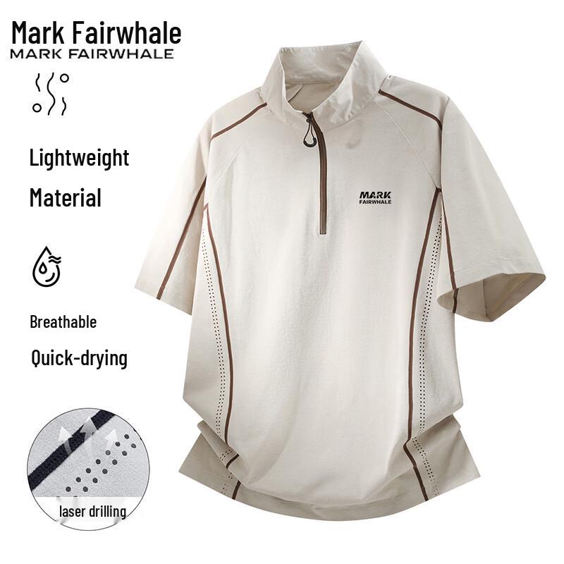 MARK FAIRWHALE Men s Stand-Collar Half-Zip Short Sleeve T-Shirt 3XL