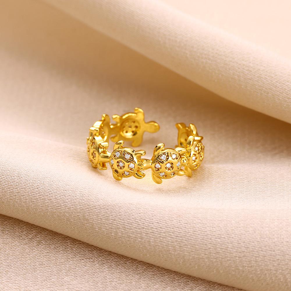 Marine Life Zircon Turtle Rings For Women Gold Color Stainless Steel Turtle Ring Summer Vacation Jewelry Wedding Gift