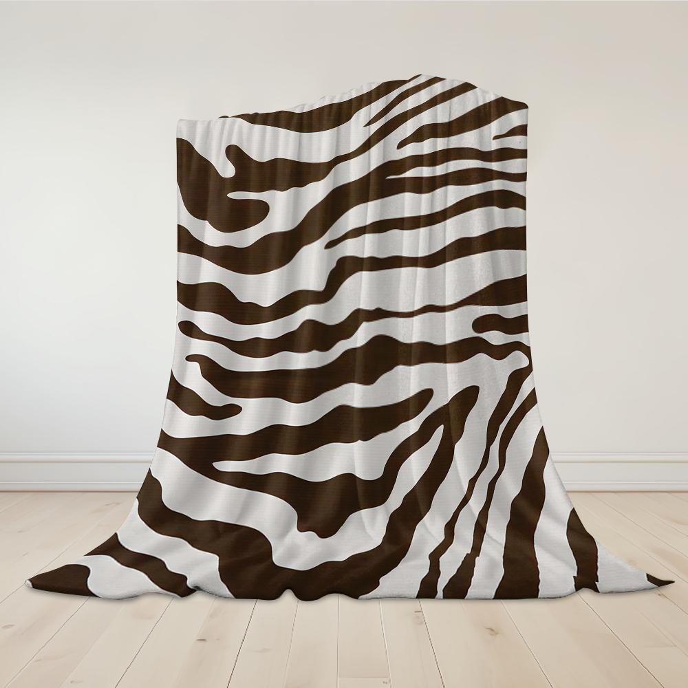 Bruin En Wit Zebrastrepen Flanellen Deken Warm Zacht Halloween Kerst Bank Warm Gezellig Decoratief Decor Cadeau Voor Elk Seizoen