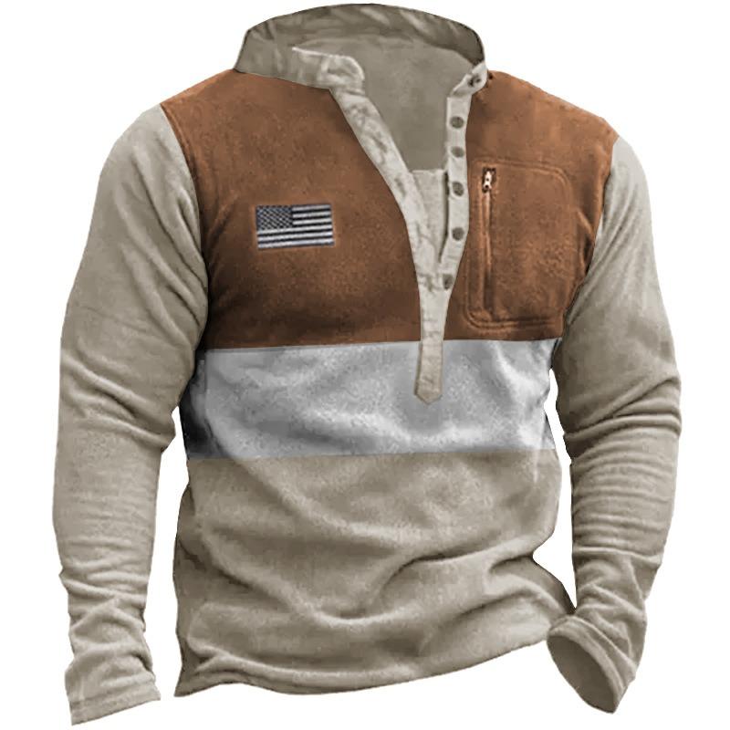 Men's Outdoor Polar Fleece Henley Collar Tactical Men's Sweatshirt Casual Sweatshirt