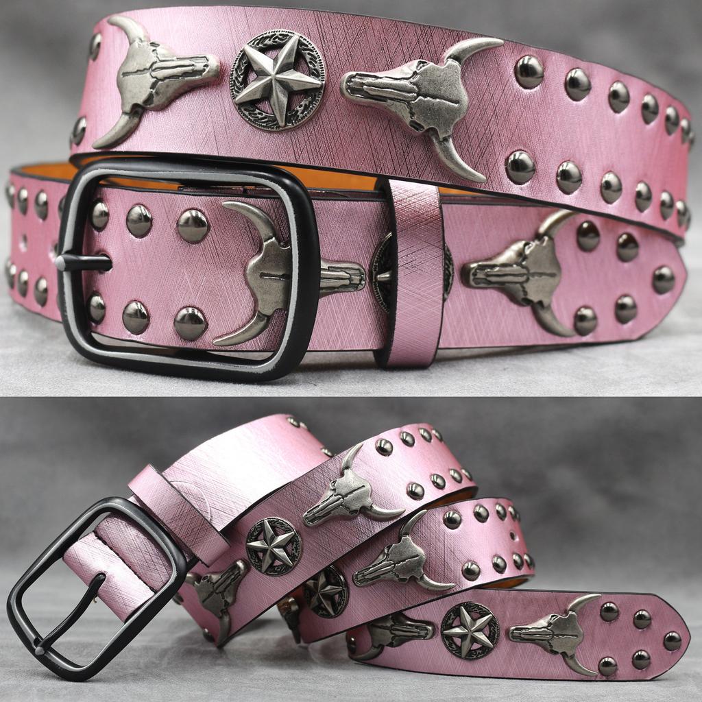 Original Skull Rivet Belt Punk Men'S Belt Women'S Snake Pattern Decorative Belt