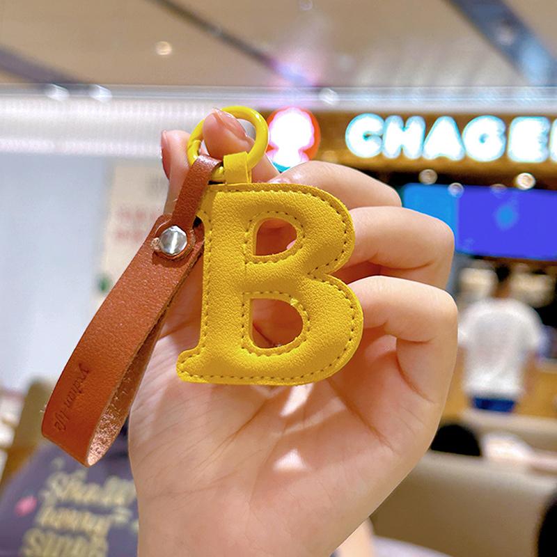 Breloc cu literă inițială din piele Pu de la A la Z pentru femei, culoare bomboană, geantă simplă, pandantiv pentru telefon, breloc pentru chei, bijuterii, cadouri