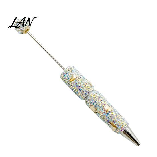 Shiny Rhinestone Pens Glitter Beadable Ballpoint Pen, Sparkly Star Moon Beaded Plastic Customizable DIY Handmade Gel Ink Pen for School Projects,